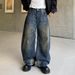 Men's Vintage High Street Distressed Jeans - Parisian Style Straight Leg Denim Pants With Washed Finish_mkmklike.com