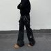Retro High-Street Flared Jeans – Vintage Washed Black, Utility Pockets, Unisex Slim Fit (S-3XL)_mkmklike.com