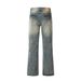 Washed Denim Long Men's American Style Loose Casual Distressed Straight Pocket Design Wide Leg Floor-Length Pants Street_mkmklike.com