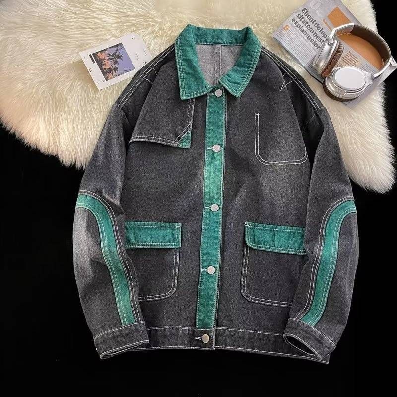 Men's Vintage Biker Coat Oversized BF Style With Raw Hem & Multiple Pockets, Cotton Blend Casual Streetwear (, M/2XL)"_mkmklike.com