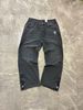 Men's American Retro Embroidered Washed Denim Jeans, Straight Leg, Low-rise, Flared, Zipper Fly, Suitable For All Seasons, Black._mkmklike.com