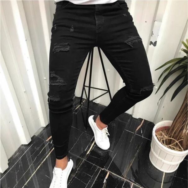 Men's Clothing Distressed Skinny Jeans Slim Fit Stretch Ripped Jeans - High Elasticity Skinny Denim Pants For Casual & Streetwear (Black, XS-XXL)_mkmklike.com