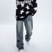 Unisex Retro Star-Print Jeans – Relaxed Straight Fit, High Street Vibe & Couple Styling_mkmklike.com