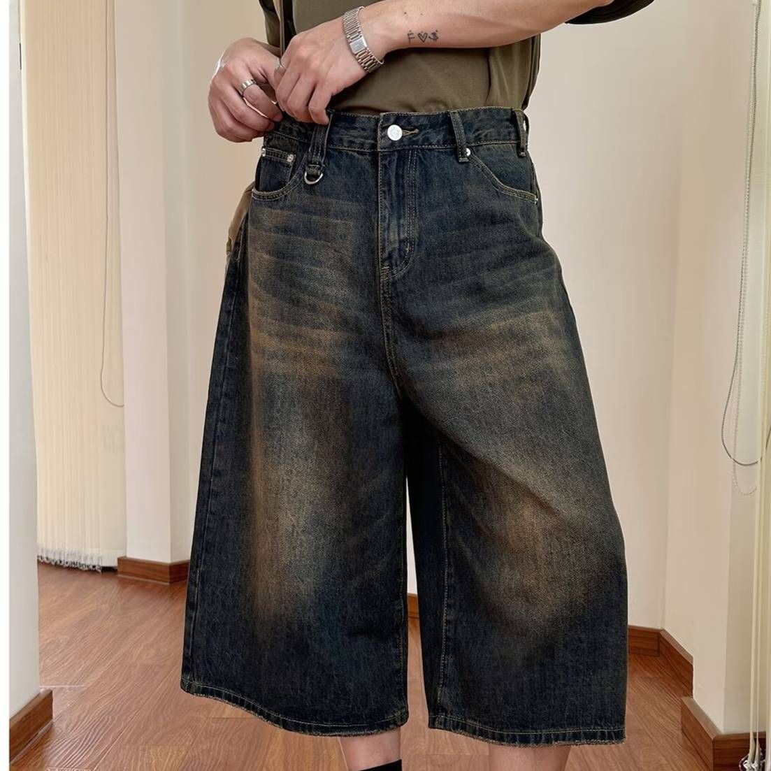 Men's Premium Denim Bermuda Shorts – Trendy 7-Inch Inseam, Stretch Comfort, Vintage Wash, Streetwear Essential_mkmklike.com