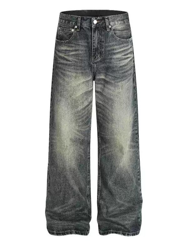 Unisex Retro Washed Whiskered Cleanfit Jeans Loose Straight Leg Casual Trendy Trousers mid Waist Zipper Fly Soft Fabric_mkmklike.com