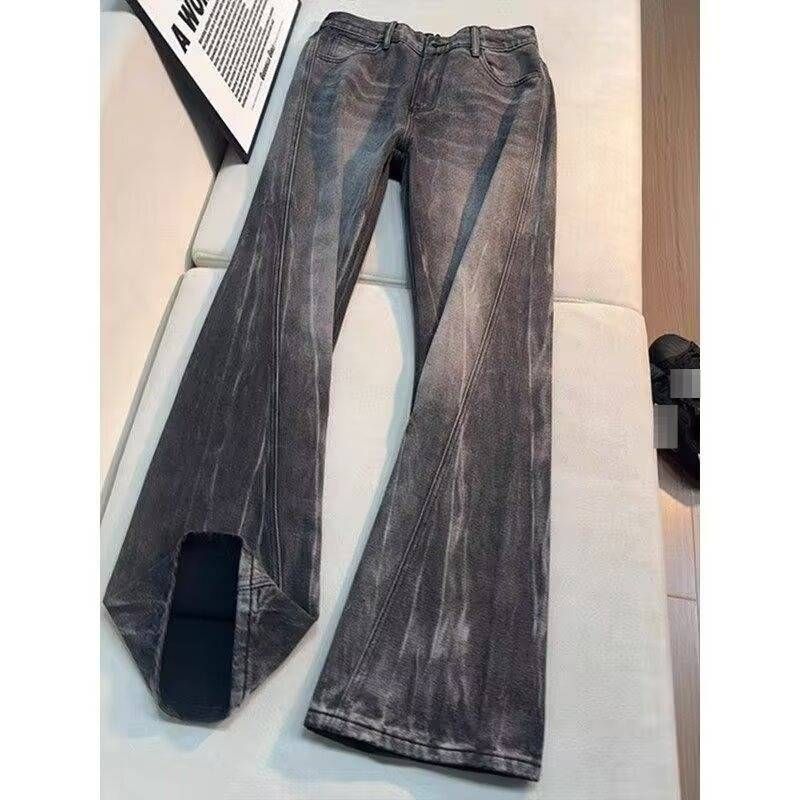 High-Waisted Slim Bootcut Jeans For Men – Stretch Flared Hem With Vintage Wash (S-3XL, Button Fly, Polyester Blend)_mkmklike.com