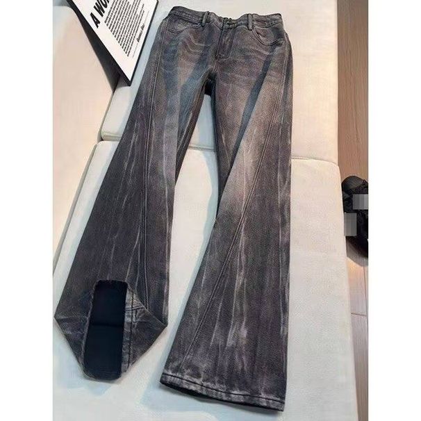High-Waisted Slim Bootcut Jeans For Men – Stretch Flared Hem With Vintage Wash (S-3XL, Button Fly, Polyester Blend)_mkmklike.com