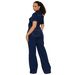 Loose Elastic Flared Washed Short Sleeved Denim Jumpsuit Jumpsuit Wide Leg Pants_mkmklike.com