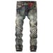 Men's Retro Slim Fit Straight Leg Stretch Jeans Trendy Long Pants Motorcycle Casual Fashion Polyester Standard Thickness_mkmklike.com