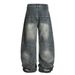 Punk Washed Distressed Denim Scimitar Men's Long Waistband Pocket Design Sense Curved Loose Wide-Leg Pants Trendy_mkmklike.com