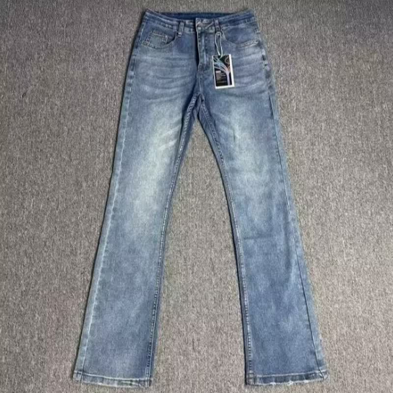 Vintage American Streetwear Light Blue Cleanfit Jeans For Men - Slim Fit Bootcut Denim Pants_mkmklike.com