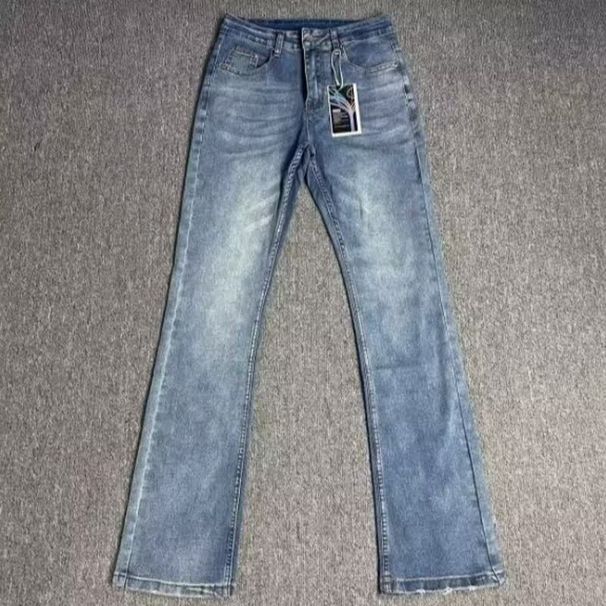 Vintage American Streetwear Light Blue Cleanfit Jeans For Men - Slim Fit Bootcut Denim Pants_mkmklike.com