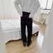Men's Vintage Washed Black Flared Jeans – High Street Style With White Contrast Stitching, 70s Retro Loose Fit Trousers_mkmklike.com