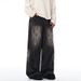 Punk Wasteland Style Vintage Dirty Denim Wide-Leg Men's Ink-Splattered Washed Floor-Length Loose Straight Pants_mkmklike.com