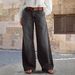 Women's Stretch mid Rise Wide Leg Jeans Casual Solid Color Straight Leg Denim for Spring/Autumn Summer Export to Europe And America_mkmklike.com