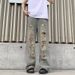 Unisex High Street Distressed Denim Jeans Slimming Straight Leg Trousers Retro Niche Design for Men And Women_mkmklike.com