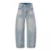 "Men's Deconstructed Washed Jeans – Distressed Blade-Cut Wide-Leg Trousers (Vintage Streetwear, Oversized Fit,Summer Lightweight)"_mkmklike.com