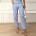 Women's Clothing New Casual Home Striped Print V neck Sleeveless Suit Pants_mkmklike.com