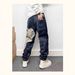 Trendy Brand Heavy Splicing Patch Design Slightly Collapsed Jeans Men's Trend Hairdresser Slim-fitting Pants Tapered Pants_mkmklike.com