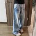 Small Niche Crack Design Washed Light Blue Jeans For Men, American Trend Casual Versatile Loose Straight Leg Pants_mkmklike.com