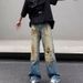 Men's Distressed Washed Denim Jeans Loose Fit Wide Legs Straight Cut Ripped Details Street Style Floor Length American Retro Vibe_mkmklike.com
