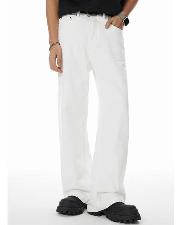 Men's Clothing Men's White Wide-Leg Jeans - Korean Style Straight Fit Denim Pants (White, S-3XL) Fashion Trends_mkmklike.com