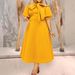 Women's Clothing fashion puff sleeves bow big skirt mid length dress_mkmklike.com