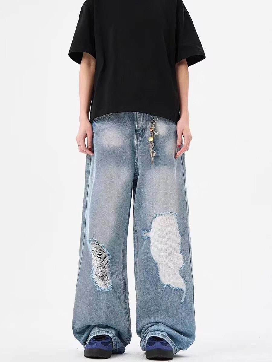 Men's Clothing High Street Retro Old Design Tie Dye Jeans Men's Loose Flared Vibe Trendy Brand Handsome Pants_mkmklike.com