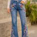 Women's Clothing Fashion intellectual style temperament denim trousers flared trousers mid waist embroidered jeans origin source_mkmklike.com