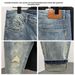 Men's Slim Fit Jeans With Printed Design, Tapered Leg, Nine-Length, Summer Casual Style, Comfortable Stretch Denim For Youth_mkmklike.com