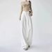 White Wide-leg Jeans For Women, Spring/summer, High-waisted, Pleated, Loose, Slimming, Hip-covering, Drapey,_mkmklike.com
