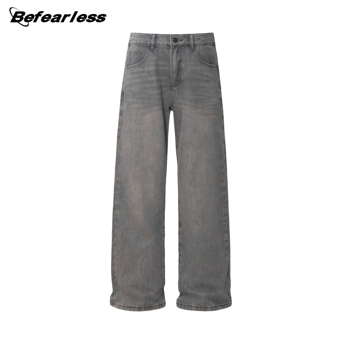 14.2oz Premium Washed Grey Relaxed Wide-Leg Jeans – Vintage High-Waisted Straight & Flared Denim Pants For Men & Women_mkmklike.com