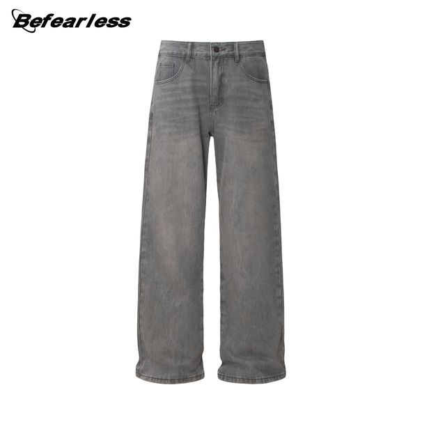 14.2oz Premium Washed Grey Relaxed Wide-Leg Jeans – Vintage High-Waisted Straight & Flared Denim Pants For Men & Women_mkmklike.com