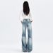 Attention-Grabbing Moment: American Retro Cracked Denim Jeans For Women, Spring Season, Low-Waisted, Wide-Leg,_mkmklike.com
