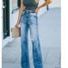 Women's Clothing Mid Waist Straight Leg Mopping Floor Washing Ripped And Torn Denim Trousers_mkmklike.com
