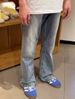 Unisex Retro Flared Jeans Wide-Leg Denim Vintage-Inspired Contrast Stitching Streetwear Essential Men's Clothing_mkmklike.com