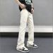 Men's Clothing Men's Slim Fit Straight Leg Jeans Trendy American Street Style Mud Dyed Washed Denim With Stylish Design Slightly Flared Leg_mkmklike.com