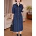 ELLE Elegant Long Sleeve Denim Dress For Women, Spring And Plus Size Shirt Collar Casual Dress, New Autumn Women's Fashion_mkmklike.com