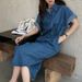 ELLE ELLE 2021 New Korean Style Loose Short Sleeve Denim For Women, Age-Reducing Slimming Retro Elegant Casual Shirt Dress_mkmklike.com