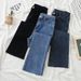 Women's High-Waisted Straight Leg Jeans - Fleece-Lined Stretch Denim Pants With Raw Hem & Vintage Wash (Ankle Length)_mkmklike.com