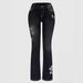 Hot Girl Black Washed Slim Fit Cross Embroidered Flared Jeans European American Style Women's Denim Jeans_mkmklike.com