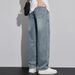 Men's Relaxed Fit Straight Leg Jeans - Winter Fleece Lined Comfortable Casual Pants With Elastic Waist & Wide Leg Design_mkmklike.com