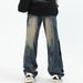 Men's Premium Heavyweight Distressed Denim Jeans Relaxed Fit High Street Wide Leg Straight Pants Vintage Wash_mkmklike.com