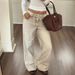 Women's American Retro Distressed Washed Denim Jeans Loose Fit Straight Wide Leg Floor Length Pants Spring Summer Style Light Color_mkmklike.com