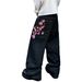 Men's Clothing Men's Retro Heavy Duty Plum Blossom Embroidered Jeans Y2K High Street Design Loose Fitting Straight Leg Floor Length Pants_mkmklike.com