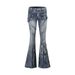 Vintage American Flare Jeans For Women - High Waisted Stretchy Denim Pants With Distressed Wash, Retro Streetwear Style_mkmklike.com