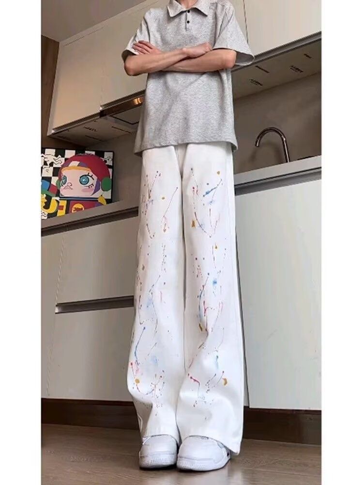 BOY American Style Personalized Tie-Dye Washed Jeans For Men, Straight Loose Casual Versatile High Street Vibe Long Pants_mkmklike.com