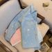 New European Light Blue Small Fragrant Style Heavy Industry Sequined Denim Shirt, Shirt Jacket, Men's_mkmklike.com