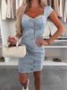 Women's Clothing Ladies Summer Street Fashion Sleeveless Single Breasted Denim Dress_mkmklike.com