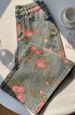 Women's Clothing Floral Print Women's Jeans Loose Straight Leg Casual Denim Trousers_mkmklike.com